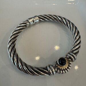 Italy Menegatti 925 SS Cable Cuff bracelet 14 kt bead